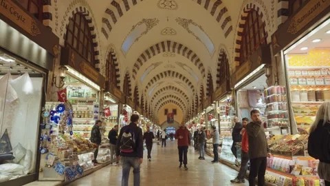 Inside Egyptian Spice Bazaar shops Istanbul, Turkey Stock Footage 261479833