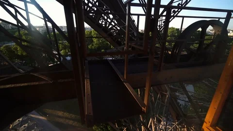 Inside Eiffel Tower, elevator lift ride. Romantic honeymoon travel destination  스톡 동영상 125495689