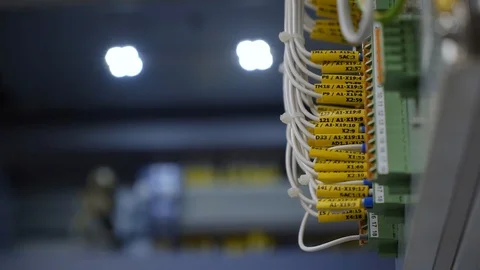 Inside of electrical control panel cable terminal socket Stock Footage 101944974