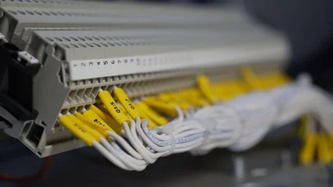 Inside of electrical control panel, cable terminal socket. Stock Footage 102009962