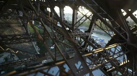 Inside Elevator Going up in Eiffel Tower Paris Stock Footage 537822