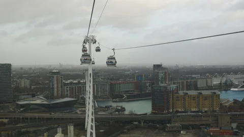 From Inside Emirates Air Line Cable Car in London Handheld Shot Stock Footage 132583118