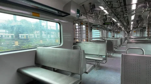 Inside empty Mumbai local AC train India 4K Stock Footage 253773038
