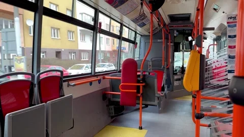 Inside An Empty Public Transport Trolleybus. View Into The Front Of The Vehicle. Stock Footage 264264047