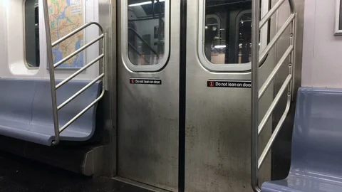 Inside an empty subway train Stock Footage 94035293