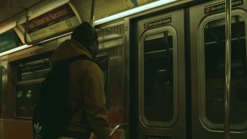 Inside an empty Subway train in New York, United States. 스톡 동영상 255810032