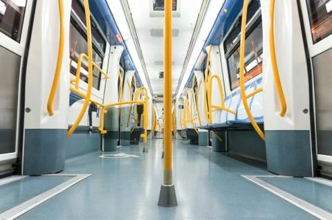 Inside an empty subway train. Stock Photos