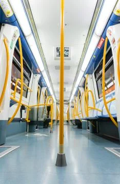 Inside an empty subway train. Stock Photos