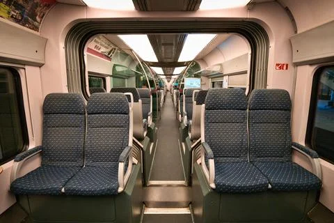 Inside of an empty train cabin. Stock Photos