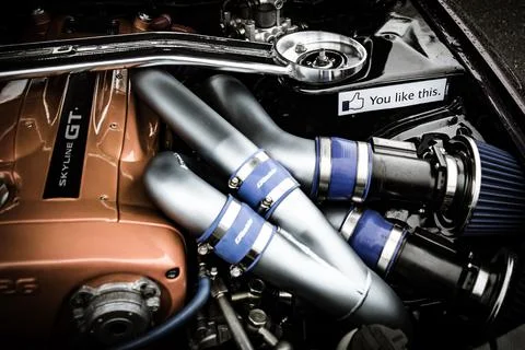 Inside of a engine compartment Stock Photos