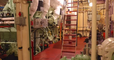 Inside The Engine Room Of France 1, Former Meteorological Frigate Now A Museum Stock Footage 328203579