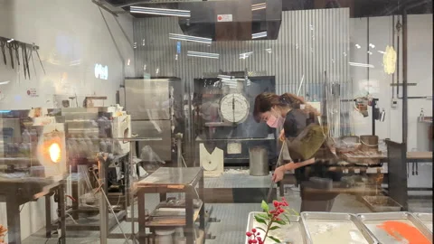 Inside eslite glass artisan at work Stock Footage 221375440