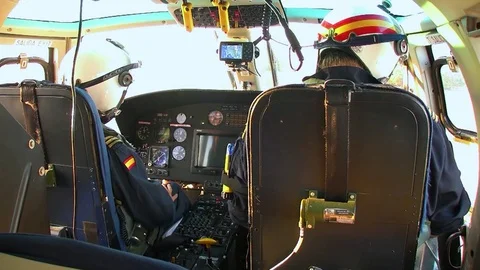 Inside an Eurocopter AS-365N-3 during the flight. Stock Footage 108189819