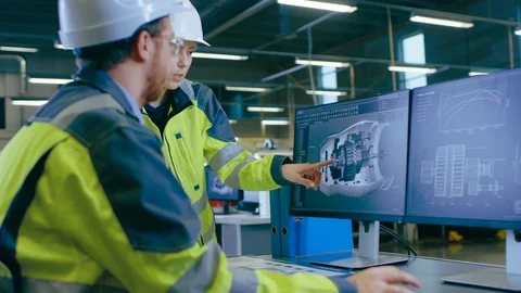 Inside Factory Male Mechanical Engineer and Female Chief Engineer Work Together Stock Footage