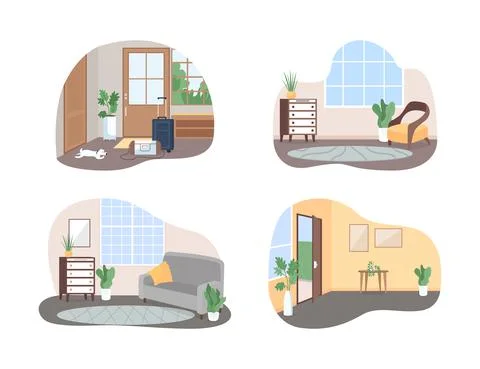 Inside family home 2D vector web banner, poster set Stock-Illustration