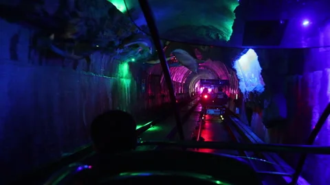 Inside the Fantasy Tunnel on Samcheok Marine Rail Bike Stock Footage 281178326