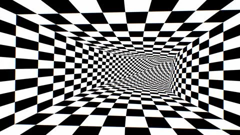 Inside Fast Black White Abstract Checkerboard Optical Illusion Tunnel Stock Photos