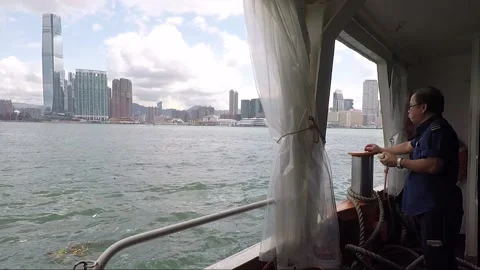 Inside the ferry, Kowloon view, Hong Kong Stock Footage 153042114