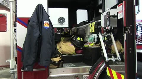 The Inside Of A Fire Truck Video stock 19122714