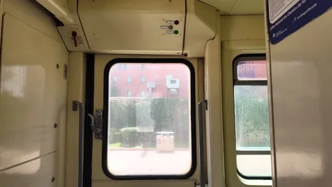 Inside first class train in Morocco, travelling by railway in North Africa Stock Footage 279084273