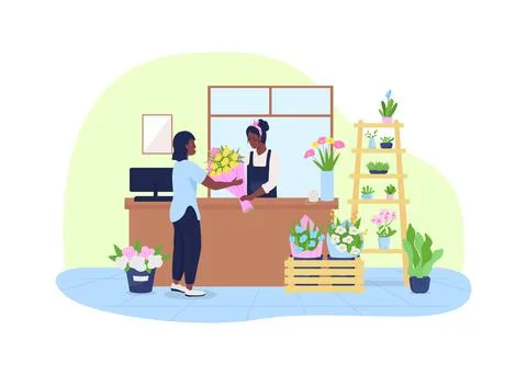 Inside florist store 2D vector web banner, poster Illustrazione stock