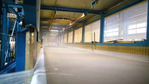 Inside the foaming line. Polyurethane foam production line Stock Footage 278088746