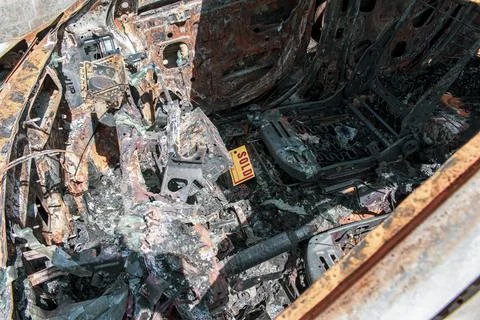 Inside front of broken car Stock Photos