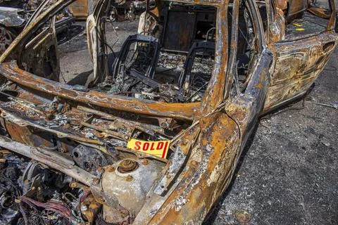 Inside front of rusty car Stock Photos