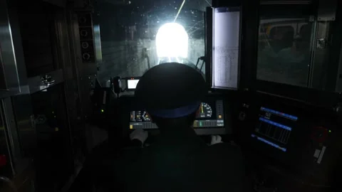 Inside front view of a train with a driver, Japan. Video stock 169481742