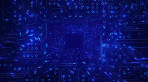 Inside futuristic circuit board with moving electrons. Loopable. Blue. 2 in 1. Video stock 54856332