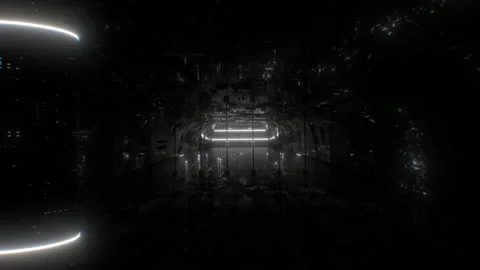 Inside Futuristic Sci-Fi Alien Spaceship with Abstract Neon Lights Stock Footage 141885553