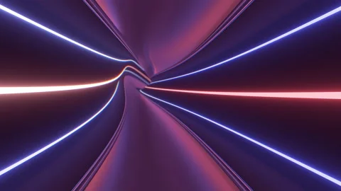 Inside Futuristic Sci-Fi Neon Spaceship Banked Hallway Tunnel Glowing Vidéo 145000000