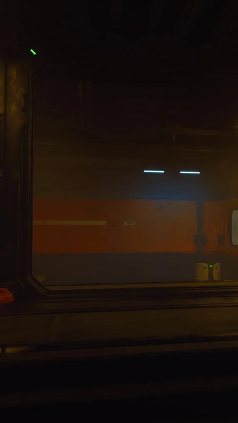 Inside a futuristic train station during the evening hours with dim lights Stock Footage 337999812