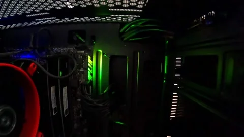 Inside Gaming PC Lights MB GPU CPU RAM Stock Footage 231214920