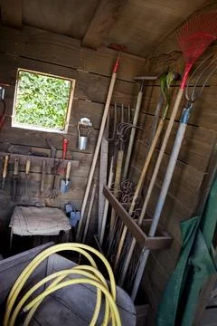 Inside the gardener hut Stock Photos