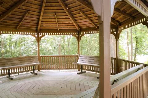 Inside of Gazebo in a Forest Foto stock