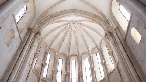 Inside gothic Roman Catholic church Alcobaça Monastery World Heritage Site 4k Video stock 80766880