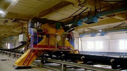 Inside Of The Grain Elevator. The Storage of Grain . Technological Processes in Stock Footage 81637507