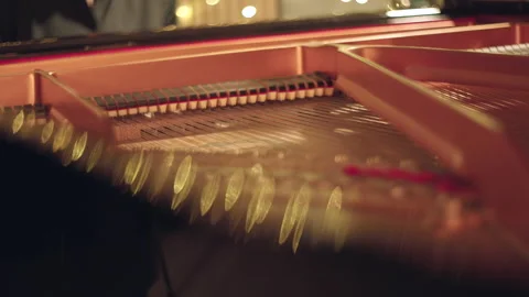 Inside of a grand piano while piano player is playing Stock Footage 321376884