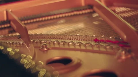 Inside of a grand piano while piano player is playing Stock Footage 321376889