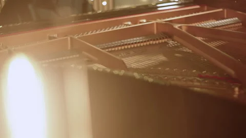 Inside of a grand piano while piano player is playing Stock Footage 321376891