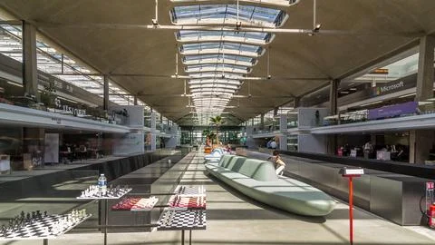 Inside of the Halle Freyssinet timelapse hyperlapse, a former train depot b.. Stock Photos
