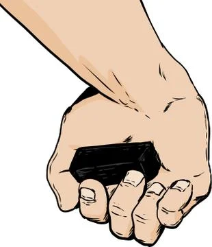 Inside of hand holding charcoal block over white Stock Illustration