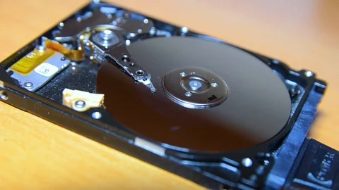 Inside Hard Disk, Disassembled, Rotating Disk, Macro Stock Footage 102057866