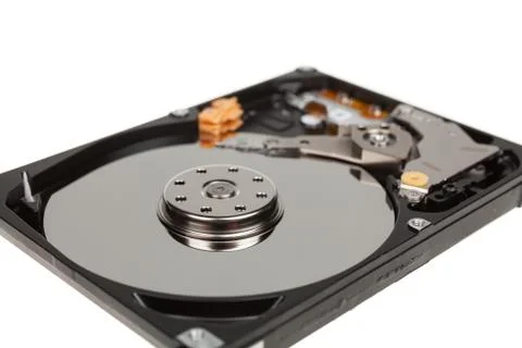 Inside of hard disk drive. HDD isolated on white background Stock Photos