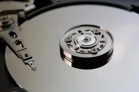 Inside of a hard drive HDD Stock Photos