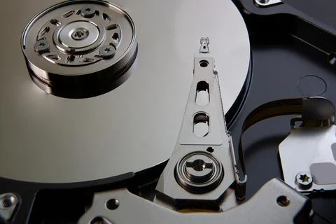Inside of a hard drive HDD Stock Photos
