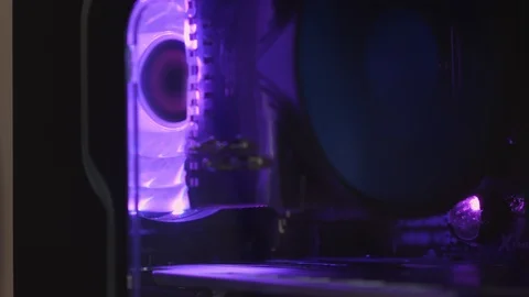 Inside a high performance computer. Computer circuit board and CPU cooling fans Stock Footage 102463091