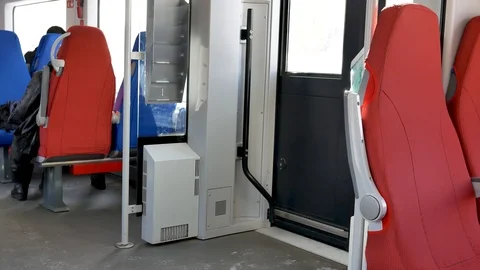 Inside high speed train compartment. An interior view of modern high speed train Stock Footage 124574997