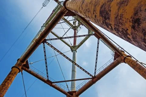 Inside the high voltage electrical pylon Foto stock